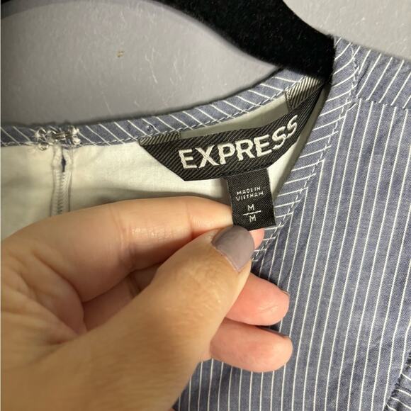 Express Blue and White Striped Sleeveless Dress Ruffle Detail Size Medium - Picture 5 of 7